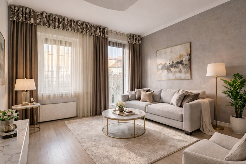 Nowoczesny salon w neutralnych barwach
